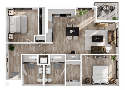 a 1 bedroom floor plan with a bathroom and a living room